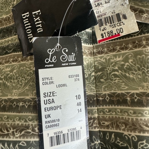 LE SUIT Women VintageGreen Striped Button Down Blazer Jacket w/Skirt-Sz 10 (NEW) - Picture 5 of 16